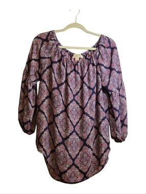 Michael Kors Women's Navy Pink Patterned Peasant Top Size Large Nautical Preppy